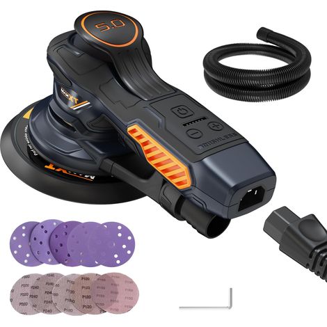 Ponceuse Excentrique, 350W 6 vitesses variables Ponceuse orbitale 10000RPM, Papier de Verre 10PCS, idéal pour le Ponçage des Produits en Bois et plus encore (1/5)