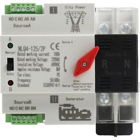 Commutateur de transfert automatique 2P 100A pour montage sur rail DIN, double alimentation, pour générateurs, sélecteur électrique NLQ4-2P (1/5)