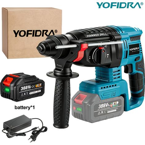 Perceuse à Percussion Électrique 26mm – Rotative 180° avec Mandrin Métallique. 4 Vitesses pour Béton et Acier. Compatible Batteries (Version de base - 1 batterie).