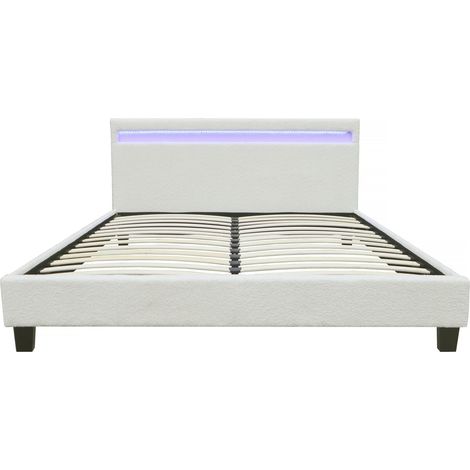 Habitat Et Jardin – Lit tissu bouclette 140x190cm avec LED – Structure en contreplaqué – Télécommande incluse – Couleur crème (1/4)