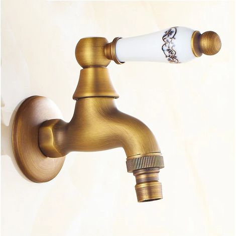 Robinet extérieur en laiton antique (style C) : robinet de jardin mural pour machine à laver, robinet simple pour balai d'eau froide. (1/5)
