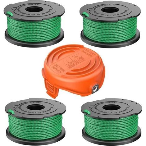 A6486 Ersatz-Trimmerfadenspulen für Black & Decker Freischneider, kompatibel mit 90583594, 4 Ersatz-Trimmerfadenspulen + 1 Trimmerkappe (1/5)