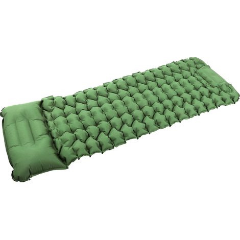 Matelas de camping autogonflant portable et léger avec oreiller intégré, idéal pour la randonnée et le trekking en plein air (vert). (1/5)
