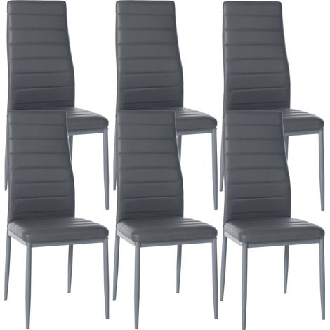 Set di 6 sedie per sala da pranzo dal design semplice in sintetico grigio con cuciture della struttura in metallo nero CDS10295