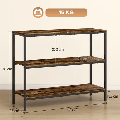 Konsolentisch avec étagère à 3 niveaux, table d’appoint en panneaux de particules et métal, teinte chêne clair (1/5)