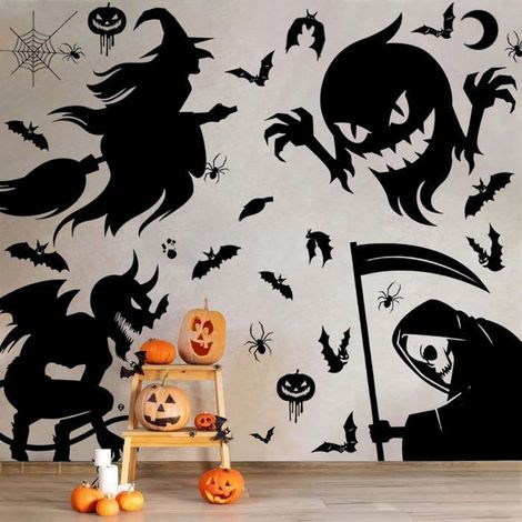 Halloween FenêTre Autocollants Effrayant DéCoration Halloween FenêTre Autocollants de FenêTre Auto-AdhéSifs de SorcièRe YYV (1/4)