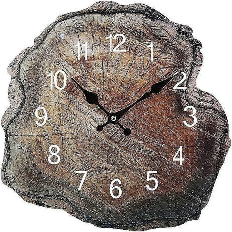 Horloge murale en bois de 30 cm (12 pouces) simulant les anneaux annuels, aspect bois vieilli, silencieuse, pour salon ou maison. (1/5)