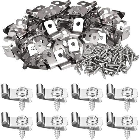 100 Stück starre Drahtgitterzaunclips 5 mm mit Edelstahlschrauben, Doppelloch-Bürozubehör, Klemmen geeignet für selbstgebaute Werkzeugaufbewahrungskäfige (1/5)