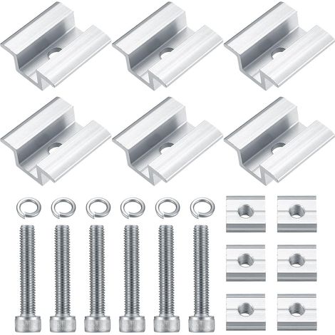 6 Pièces Supports de Centrale de Panneau Solaire, Kits de Montage de Borne en Aluminium pour Module Solaire, Support de Fixation Montage pour Panneaux Solaires Hauteur 25-50 mm, avec Vis M8x50 mm (1/5)