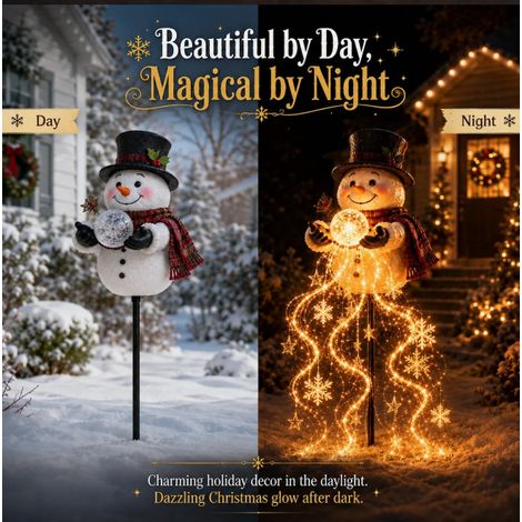 Décorations de Noël, décorations de jardin et de terrasse extérieure, guirlandes lumineuses solaires pour terrasse, bonhommes de neige. (1/4)