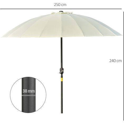 Outsunny Parasol droit beige Ø2,5m, 18 baleines manivelle mât métal (1/5)