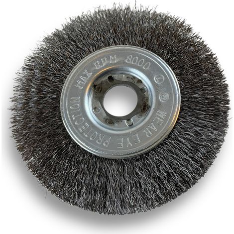 Brosse circulaire ACIER  Ø 100 mm  Epaisseur 1 rang  Fil souple 0.20 mm ondulé  Alésage 16 mm  Touret meuleuse affûteuse ponceuse  Brossage décapage polissage dérouillage  Kibros 214101AV (1/5)