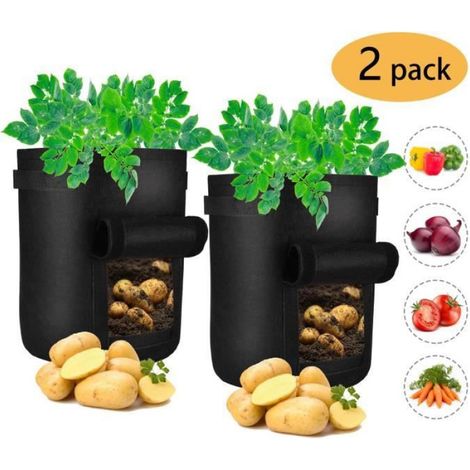Pack 2 Sacs à Plante Pommes de Terre Sac Plantation 7 Gallons Pots en Tissu Non-tissé pour Pommes de Terre Carottes Tomates (1/4)