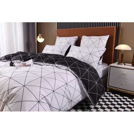 Housse de Couette 220x240 à Carreaux Noir Blanc Motif Adulte 2 Personnes Sets de Housse de Couette Microfibre Parure de Lit Modern Géométrique Ensemble Literie avec Fermeture éclair (1/5)