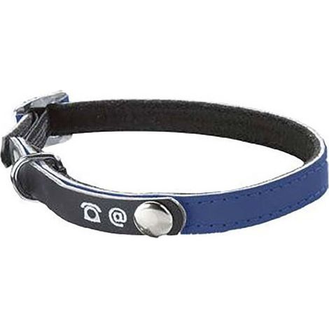 Collare in nylon blu riflettente con porta indirizzo per gatti