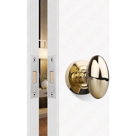 (Oval Gold) Ensemble de poignée de porte à verrouillage invisible en alliage de zinc noir avec serrure mécanique sans clé, poignée coulissante invisible. (1/5)