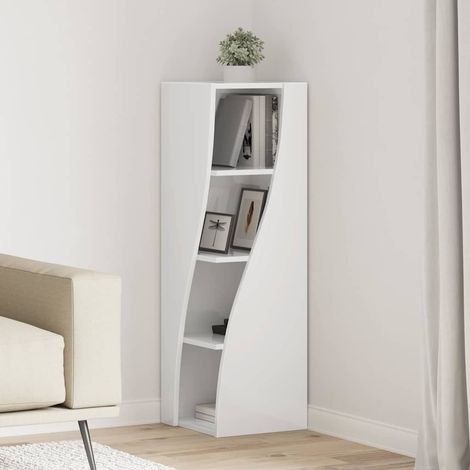 Vidaxl – Meuble d'angle blanc brillant 32x32x102cm – Bois d'ingénierie durable – Rangement pratique avec étagères – Design moderne gain de place