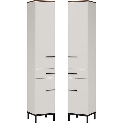 Badezimmer Hochschrank YOKOHAMA-01 in Kaschmir mit Absetzung in Nussbaum Nb., B/H/T ca. 34/190/34 cm (1/5)