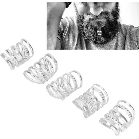Conjunto de 5 cuentas metálicas de estilo retro para barba y rastas, ideales para bodas, fiestas y cosplay (plateadas). (1/5)