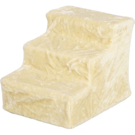 Escalier pliable pour animaux, 3 marches, housse en peluche lavable, panneaux de particules, 46 x 35 x 35 cm, beige (1/5)