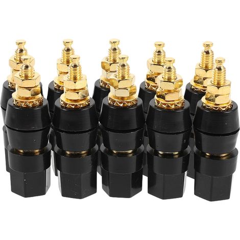 10 Pièces eur de Borne Banane M5 en Laiton Plaqué Or, Tige Prolongée de 50mm avec Écrou Hexagonal, Mini Terminal pour Fil de Haut-Parleur, pour Système Audio et (1/5)