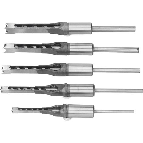 Kit de 5 forets carrés HSS pour le travail du bois, avec fraises à chanfreiner carrées de 6,35 mm (1/4 po), 7,94 mm (5/16 po), 9,52 mm (3/8 po), 11,16 mm (7/16 po) et 12,7 mm (1/2 po). (1/5)