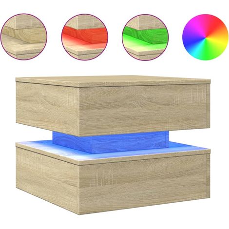 Mesa de centro de salón de diseño moderno con luces LED 50 x 50 x 40 cm madera de ingeniería color roble DEC037646