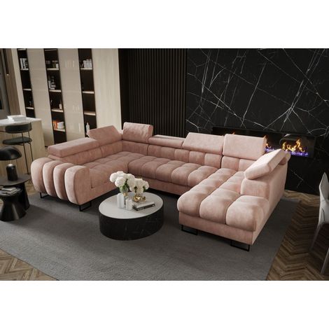 Wohnlandschaft Schlafsofa BASTIEN in Stoff Terra Puderrosa Ottomane Rechts