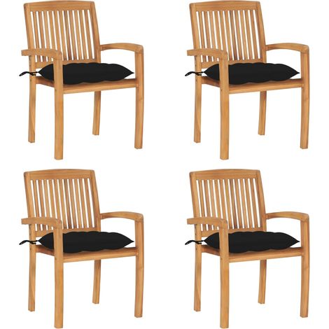 Chaises de jardin empilables avec coussins 4 pcs Teck solide 20 (1/5)