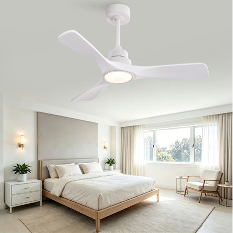 Ventilador de techo con luz 42 pulgadas, 6 velocidades, mando a distancia, blanco DESVIAE (1/5)