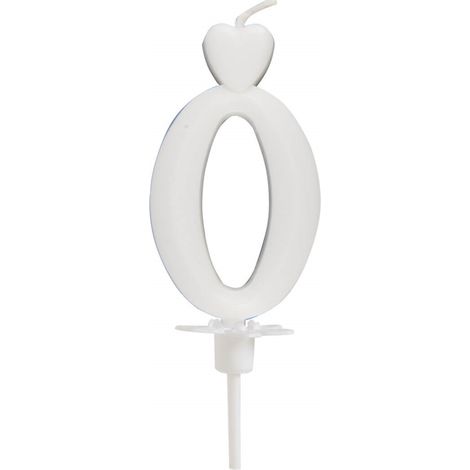 Vela en forma de corazón número 0, blanca, 6,5 cm