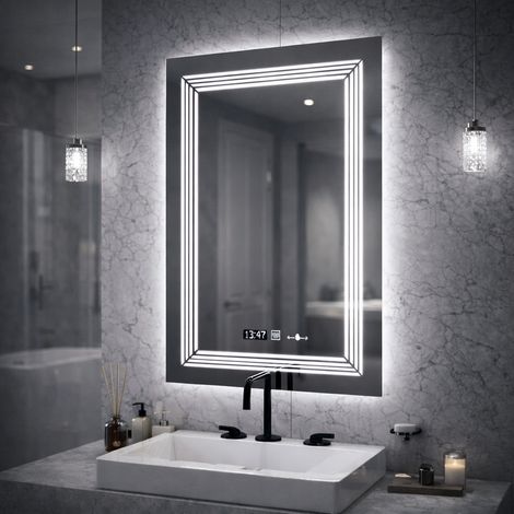 Miroir LED Rectangulaire 60x80 Desembuage Thermometre Gradable (1/5)