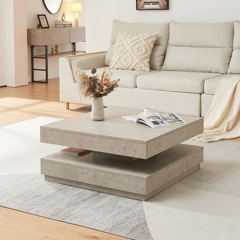 Tavolino da Caffè Florenz con Piano Girevole per Salotto Soggiorno 76 x 76 x 38 cm - Effetto Cemento Chiaro [en.casa]