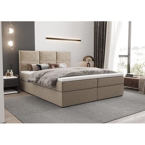 Lit Boxspring Mallorca - Beige Clair - 180x200 Cm - Confort De Sommeil - Lit Avec Rangement - Matelas À Ressorts Bonnell (1/5)