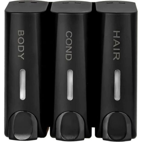 3-in-1 Matte Black Soap Dispenser for Shower Gel, Shampoo, Conditioner, Wall Mounted (1/5)