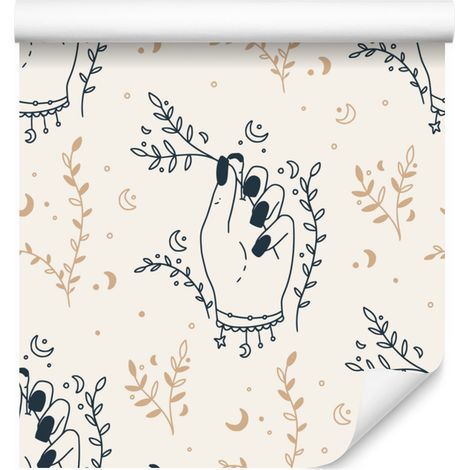 Papier peint à motif bohème blanc et gris clair pour salon et chambre 50x1000 cm (1/5)