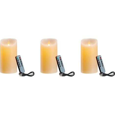 3 velas LED, velas parpadeantes sin llama, velas recargables, velas de cera auténtica con mando a distancia, 10 cm (1/4)