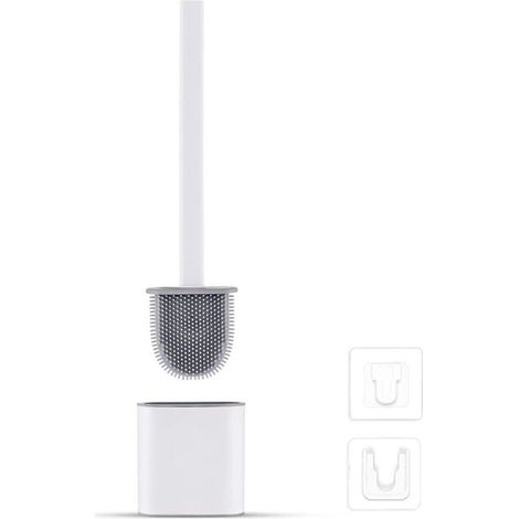 Silicone Toilet Brush Holder - Toilet Brush and Holder, Drip-Free, Antibacterial, Vented Toilet Brush, Odorless and Quick-Drying, Wall/Floor Toilet Brush, Bathroom and Toilet (White) (1/5)
