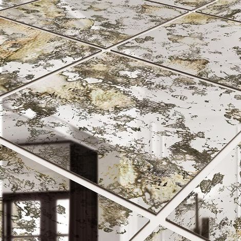 3D 28 x 28 cm 6 x Effect Mirror Decorative Wall Panel, Aged Rust Wet Wall Mirror Rectangle, Waterproof Suitable for Kitchen, Living Room, Bathroom DIY Wall Decoration