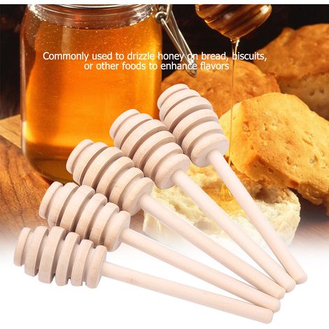 Un ensemble contient 24 cuillères à miel en bois, des brochettes de service, des saupoudreuses à confiture et à sirop, des agitateurs et des ustensiles de cuisine (10,5 cm). (1/5)