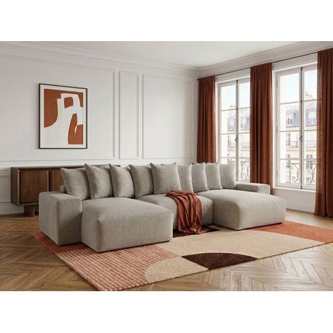 BOBOCHIC - Canapé panoramique convertible coffre VOLTAIRE tissu chiné   Taupe (1/5)