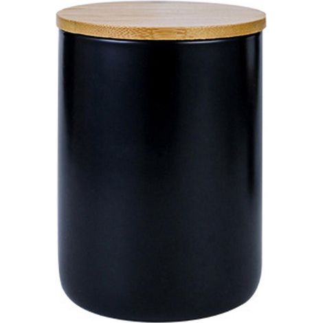 Pot de rangement de cuisine en céramique - Couvercle hermétique - Céramique glacée avec couvercle en bambou - 4 pièces - Blanc (1/5)