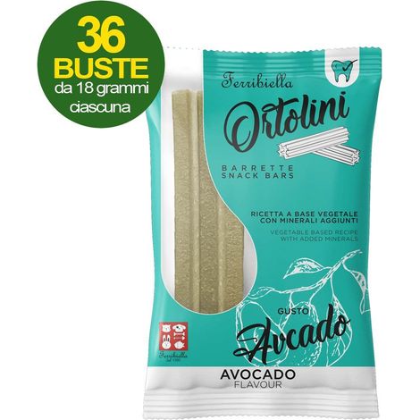 Snack Bars pour chiens Ortolotti goût avocat 36 mini paquets de 2 pièces chacun