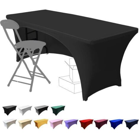 6ft Stretch Tablecloths for Rectangular Tables with Open Back, Rectangular Spandex Patio Table Covers, Wedding, Party, Kitchen, Beauty Event Decor - Black