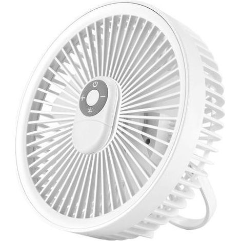 BDD Mini Ventilateur Portable Suspendu, Ventilateur Bureau Rotation à 180° avec Lumières LED, Télécommande Magnétique Pratique, 4 Vitesses Silencieux, USB Rechargeable pour Maison Camping