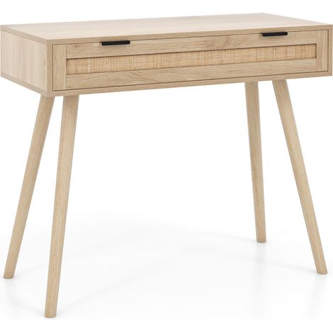 Aspect bois et rotin tressé, table console avec tiroir, rangement pratique pour entrée ou salon (1/5)