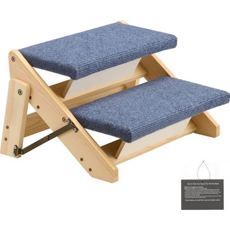 Mophorn Escalier pliable pour animaux à 5 marches, convertible en rampe pour canapé, lit ou voiture. Convient aux chiens et animaux jusqu'à 68 kg. Bois de pin avec revêtement en feutrine. (1/5)