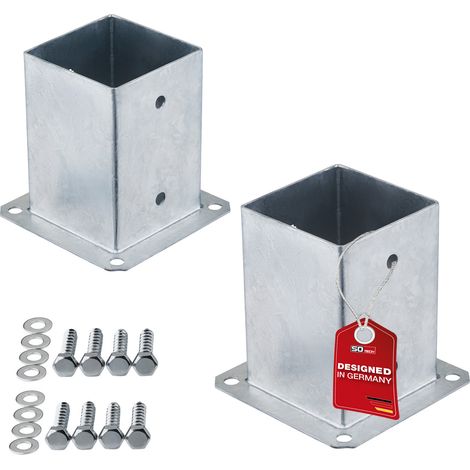 SOTECH Bodenanker zum Aufschrauben Stahl feuerverzinkt optimal für Garten oder Terrasse, Pfostenträger für Vierkantholz (Vierkant 100 x 100 mm) 152 mm Höhe, 2 Stück