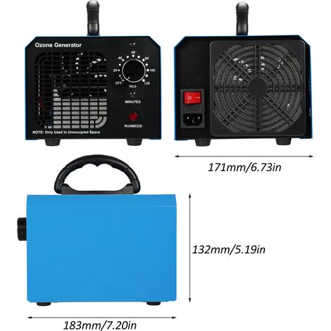 Generador de O3 portátil, ionizador, desodorizante y purificador de aire para el hogar, el coche y las habitaciones de mascotas (40 000 mg/h). Elimina los olores y purifica el aire. Ideal para el hoga (1/2)