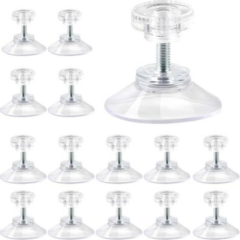 Lot de 15 ventouses transparentes en plastique, 40 mm, avec filetage M4 et écrou moleté. Ventouses ultra-résistantes pour fenêtres, murs, portes, verre et autres surfaces lisses et planes. (1/5)